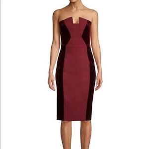 NWT Black Halo Lena Sheath Dress Smashing Berry Red Velvet 14 $390 Strapless